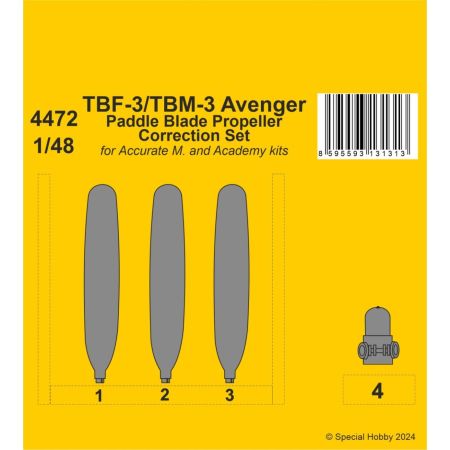 CMK 4472 TBF-3/TBM-3 AVENGER PADDLE BLADE PROPELLER CORRECTION SET 1/48 FOR ACCURATE/ACADEMY KITS