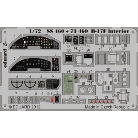 EDUARD 73460 B-17F INTERIOR 1/72 PHOTO ETCHED SET FOR REVELL
