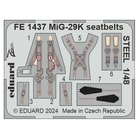 EDUARD FE1437 MIG-29K SEATBELTS STEEL 1/48 ZOOM SET FOR HOBBY BOSS