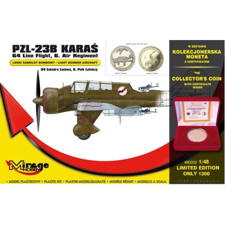 MIRAGE HOBBY 480002 PZL-23B KARAS LIGHT BOMBER  64TH LINE FLIGHT /6TH AIR REGIMENT' KIT + COLLECTOR'S COIN 1/48