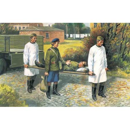 ICM 35551 SOVIET MEDICAL PERSONNEL (1943-1945) (4 FIGURES - 1 NURSE, 2 MEDICAL ORDERLIES, 1 INJURED) 1:35