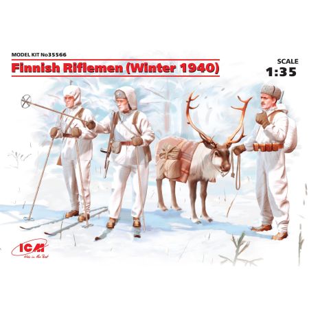ICM 35566 FINNISH RIFLEMEN (WINTER 1940) (4 FIGURES - 3 RIFLEMAN, 1 REINDEER) (100% NEW MOLDS) 1:35
